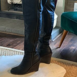 Leather Over the knee black boots